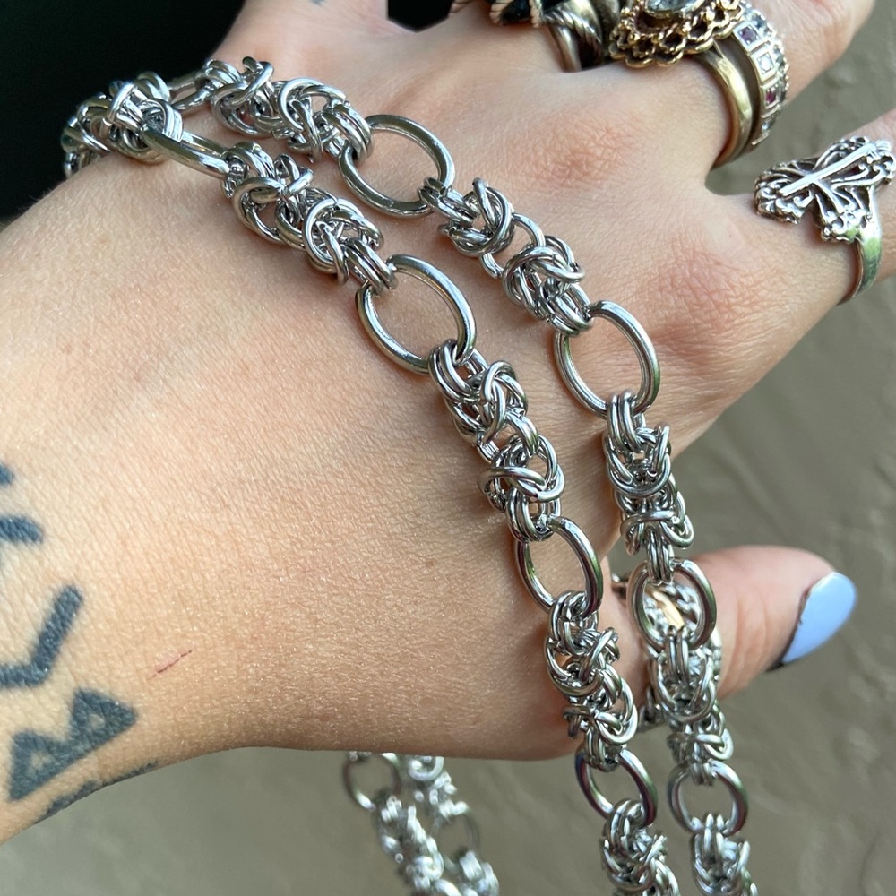 Long wrap around maille link stainless steel chain choker necklace goth boho - Picture 6 of 15
